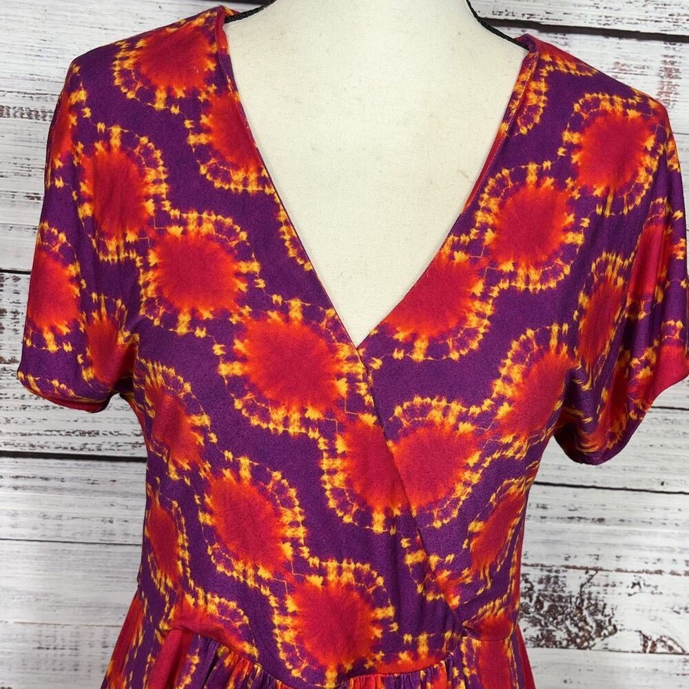 Soft Surroundings Wrap Dress Kaveri Ikat Tie Dye Midi Stretch Women’s Small - Picture 2 of 12
